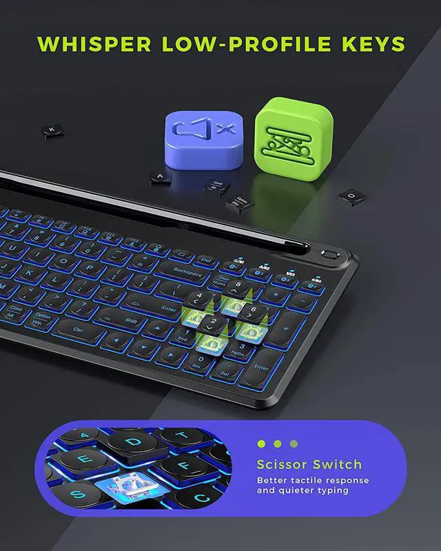 Alt view image 4 of 7 - seenda Backlit Multi-Device Bluetooth Keyboard for Tablet Phone Computer - Wireless Illuminated Rechargeable Keyboard with Number Pad Connect Up to 4 Devices Compatible Mac Android iOS Windows