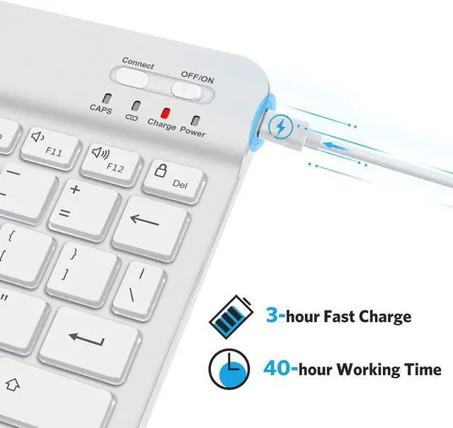 Alt view image 5 of 7 - OMOTON Bluetooth Keyboard, Wireless Rechargeable Keyboard for iPad, iPad Pro, iPad Mini, iPad Air with Illuminated LED (White)
