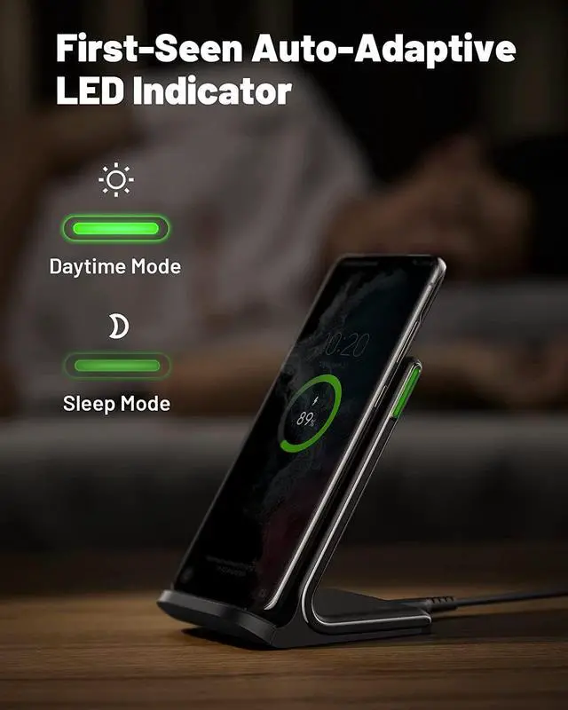 Alt view image 3 of 7 - INIU Wireless Charger, 15W Fast Qi-Certified Wireless Charging Station with Sleep-Friendly Adaptive Light Compatible with iPhone 16 15 14 13 Pro XS 8 Plus Samsung Galaxy S25 S24 S23 Note 20 Google etc