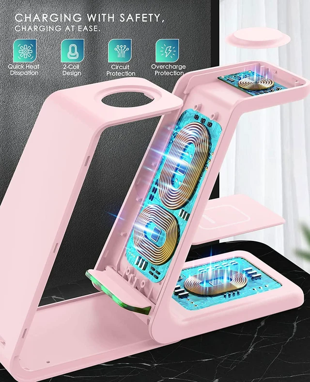 Alt view image 5 of 7 - Wireless Charging Station 3 in 1 Fast Charging Station Wireless Charger Stand for iPhone 14/13/12/11 Pro Max/X/Xs Max/8/8 Plus AirPods iWatch Series
