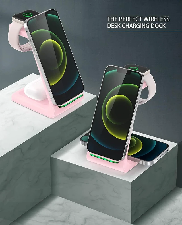 Alt view image 7 of 7 - Wireless Charging Station 3 in 1 Fast Charging Station Wireless Charger Stand for iPhone 14/13/12/11 Pro Max/X/Xs Max/8/8 Plus AirPods iWatch Series