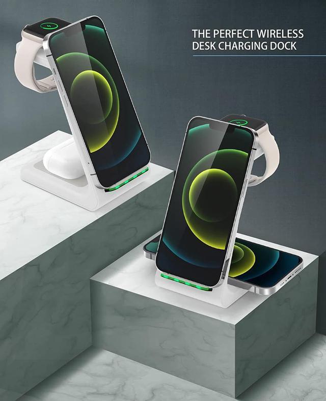 Alt view image 7 of 7 - Wireless Charging Station, 3 in 1 Fast Desk Charging Station, Wireless Charger Stand for iPhone 15/14/13/12/11 Pro Max/X/Xs Max/8/8 Plus, AirPods 3/2/pro, iWatch Series 9/8/7/6/5/SE/4/3/2