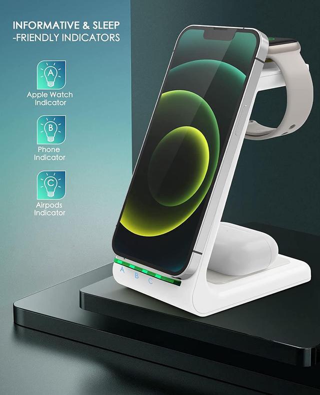 Alt view image 4 of 7 - Wireless Charging Station, 3 in 1 Fast Desk Charging Station, Wireless Charger Stand for iPhone 15/14/13/12/11 Pro Max/X/Xs Max/8/8 Plus, AirPods 3/2/pro, iWatch Series 9/8/7/6/5/SE/4/3/2