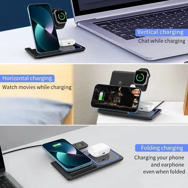 Alt view image 5 of 6 - 3 in 1 Wireless Charger Station for iPhone, iWatch, AirPods - Charges iPhone 13/12/11 Pro/Pro Max, iWatch 7/6/SE/5/4/3/2, AirPods 3/2/Pro