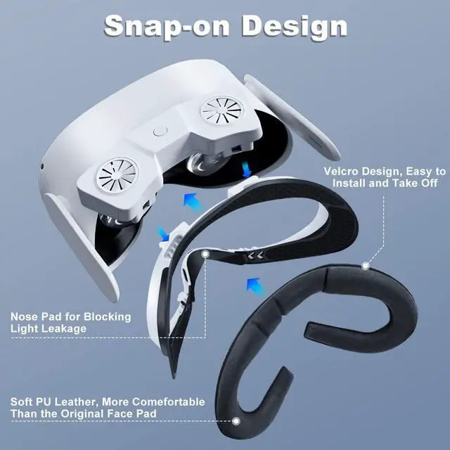 Alt view image 3 of 6 - Fan for Oculus Quest 2 Fan Cooler for Oculus Quest 2 Cooling Fan Anti Fog, Accessories for VR Oculus Quest 2, With SweatProof PU Face Cover Pad/Facial Interface/Nose Pad, Double Cooling Fan System