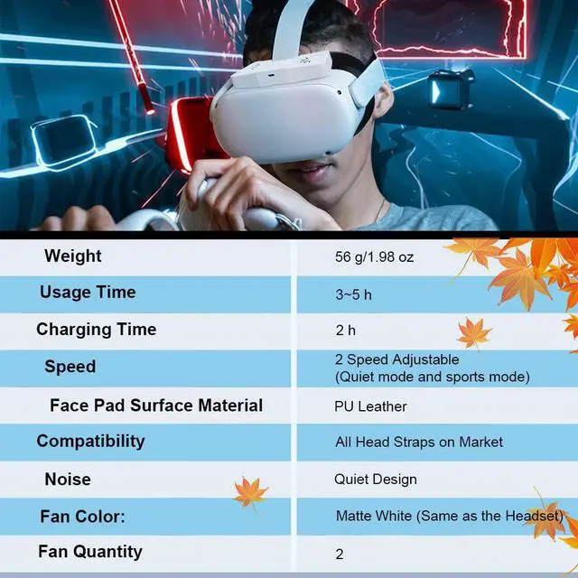 Alt view image 5 of 6 - Fan for Oculus Quest 2 Fan Cooler for Oculus Quest 2 Cooling Fan Anti Fog, Accessories for VR Oculus Quest 2, With SweatProof PU Face Cover Pad/Facial Interface/Nose Pad, Double Cooling Fan System