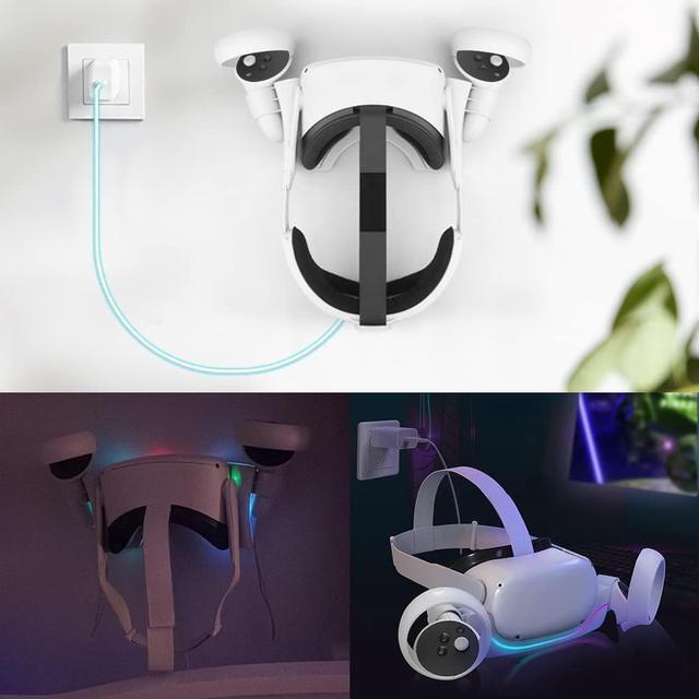 Alt view image 4 of 4 - Vakdon Charging Dock Compatible with Oculus/Meta Quest 2, VR Headset Wall Mount Charging Station, High Speed Charging Stand for Quest 2 with Charging Port and LED Indicator, USB-C Link Cable (White)