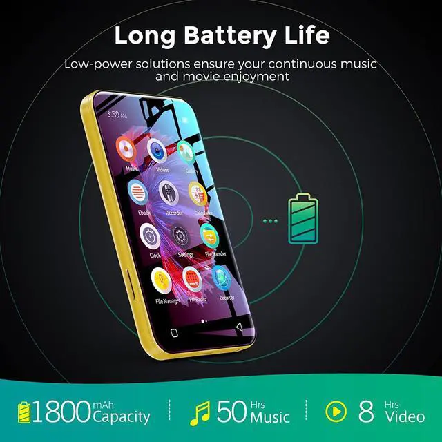 Alt view image 5 of 7 - WiFi Mp3 Player with Bluetooth, TIMMKOO 4.0" Full Touch Screen Mp3 Mp4 Player with Speaker, Portable HiFi Sound Walkman Digital Music Player with FM Radio,Recorder, Ebook,Clock, Browser (Yellow)