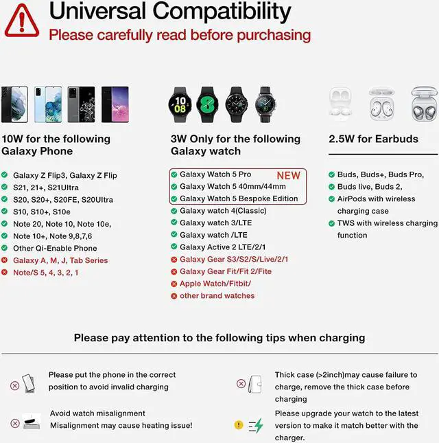 Alt view image 2 of 6 - Wireless Charger for Samsung, HOLYJOY 3 in 1 Qi-Certificate Fast Charging Station/Dock Compatible with Samsung Galaxy S21/S20/Note 20/Note 10, Galaxy Watch 5/4/3/Active 2/1/LTE, Buds+/Live (Black)