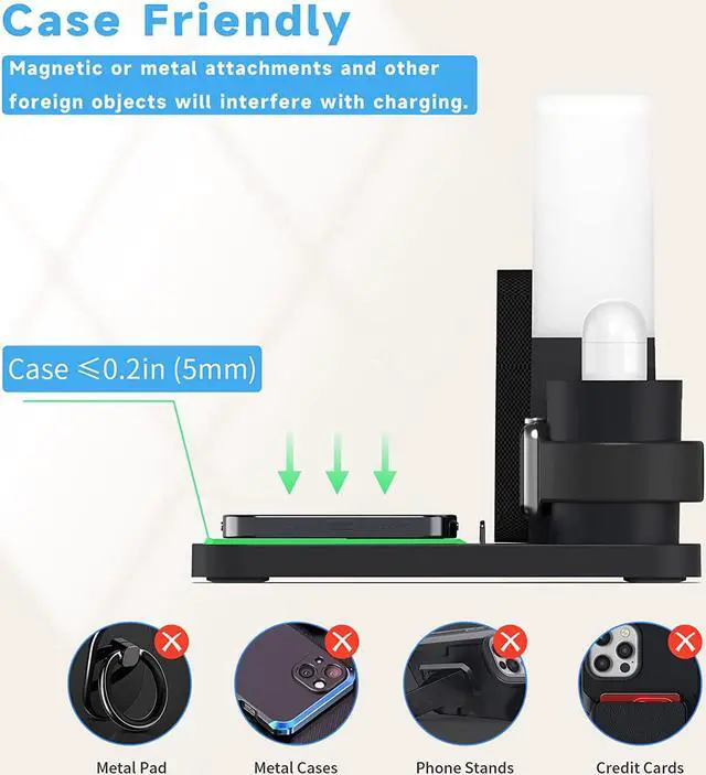 Alt view image 6 of 6 - Wireless Charger,3 in 1 Fast Charging Station with Digital Alarm Clock and Night Light,Compatible for iPhone 13/13 Pro/12/12Pro Max/11 Series/XS Mas/XR/XS/8/8 Plus/iwatch/AirPods/Samsung Galaxy