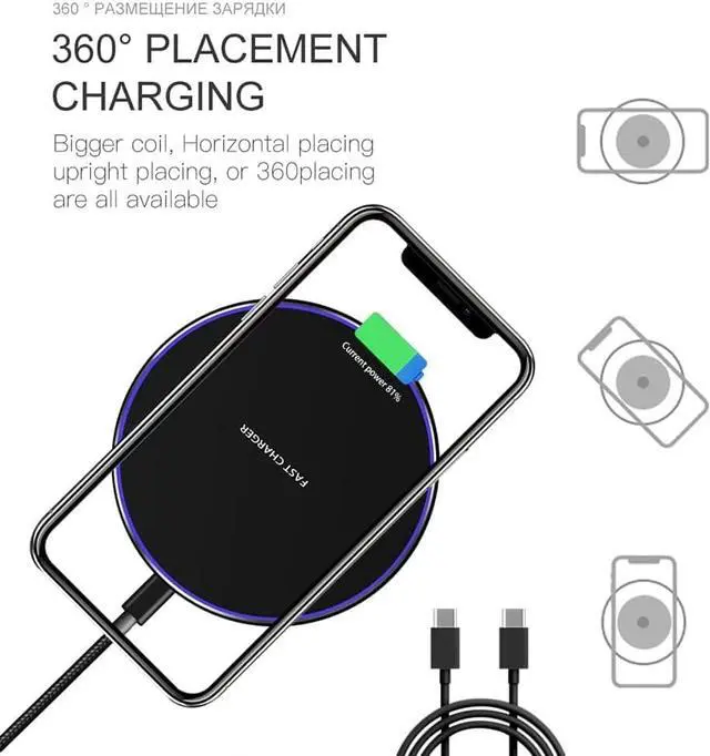 Alt view image 4 of 7 - 20W Fast Wireless Charger Pad Wireless Phone Charging Station Compatible with iPhone 16 Pro/16/15/14/13/12/11/SE/X/AirPods 15W Fast Charge for  Galaxy S24/S23/S22/S21/Note/Buds Pixel LG
