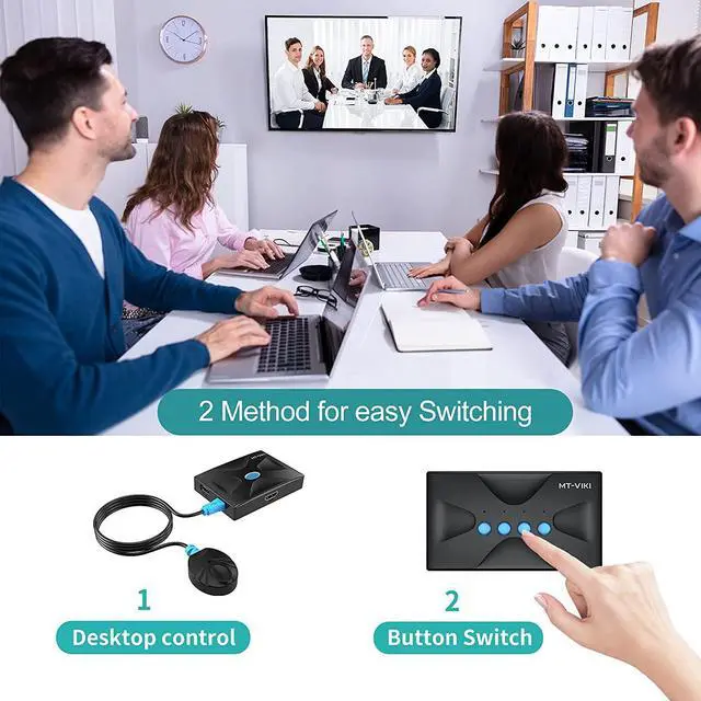 Alt view image 5 of 7 - HDMI KVM Switch 2 Port, MT-VIKI 4K@30Hz KVM Switch for 2 Computers Share Keyboard Mouse and One Monitor +2 HDMI KVM Cables + 1 Wire-Desktop Controller