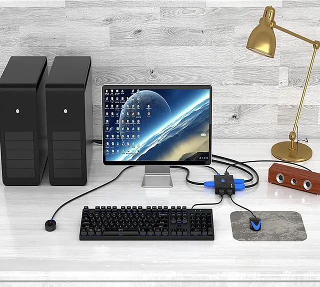 Alt view image 4 of 7 - HDMI KVM Switch 2 Port, MT-VIKI 4K@30Hz KVM Switch for 2 Computers Share Keyboard Mouse and One Monitor +2 HDMI KVM Cables + 1 Wire-Desktop Controller