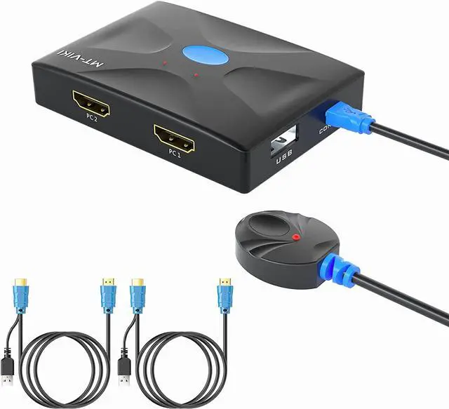 Alt view image 6 of 7 - HDMI KVM Switch 2 Port, MT-VIKI 4K@30Hz KVM Switch for 2 Computers Share Keyboard Mouse and One Monitor +2 HDMI KVM Cables + 1 Wire-Desktop Controller