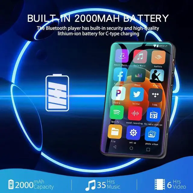Alt view image 6 of 7 - MYMAHDI 80GB MP3 Player with Bluetooth and WiFi, 4" Music Player Touch Screen with Spotify, Pandra, Android Streaming MP3 Player with Audible, HiFi MP4 Player with Speaker and Deezer, Max Support 1TB