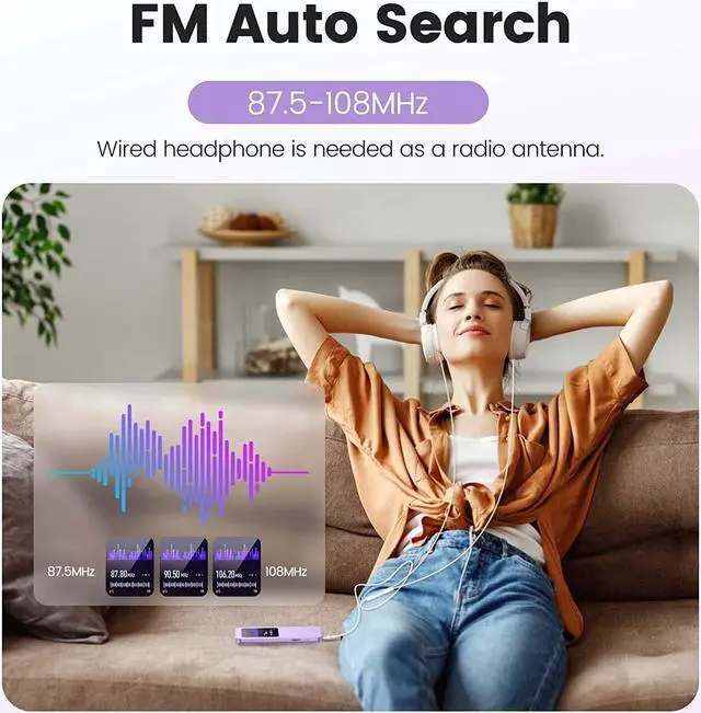 Alt view image 6 of 7 - 32GB MP3 Player with Bluetooth 5.3, AGPTEK A09X 2.4" Screen Portable Music Player with Speaker Lossless Sound with FM Radio, Voice Recorder, Supports up to 128GB, Purple