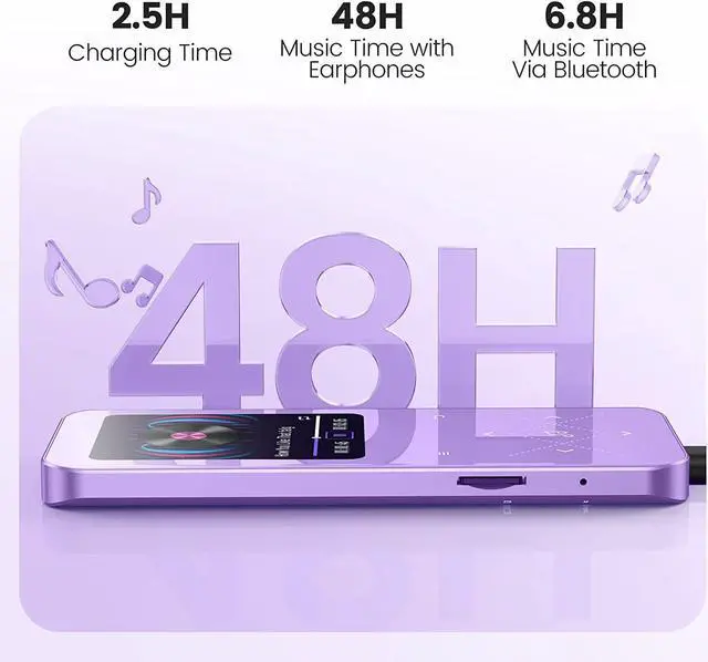 Alt view image 3 of 7 - 32GB MP3 Player with Bluetooth 5.3, AGPTEK A09X 2.4" Screen Portable Music Player with Speaker Lossless Sound with FM Radio, Voice Recorder, Supports up to 128GB, Purple