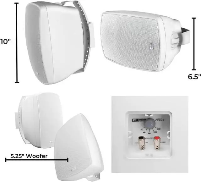 Alt view image 3 of 6 - Patio Pro Speaker 5.25" Indoor Outdoor IP65 Composite Cabinet White Pair AP525