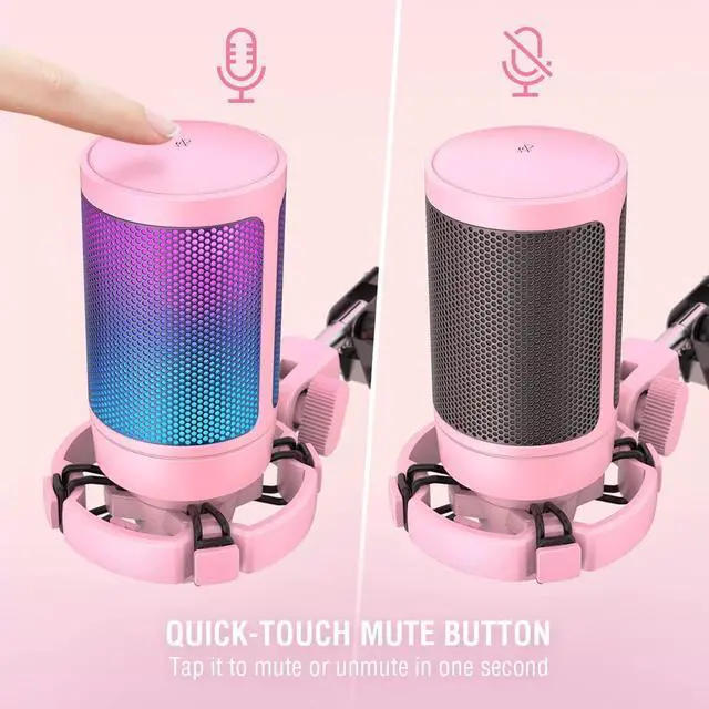 Alt view image 2 of 6 - FIFINE Gaming USB Microphone Kit, PC Streaming Recording Computer RGB Microphone Set for Podcasting, Singing, YouTube, Condenser Cardioid Mic with Quick Mute, Gain Knob-A6T Pink