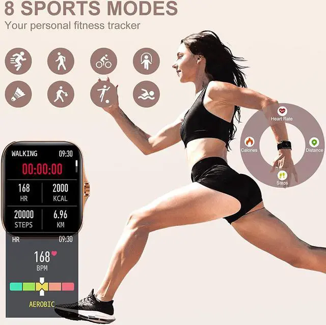 Alt view image 4 of 7 - Iaret Smart Watch for Women(Call Receive/Dial), Fitness Tracker Waterproof Smartwatch for Android iOS Phones 1.7" HD Full Touch Screen Digital Watches with Heart Rate Sleep Monitor Pedometer, Gold
