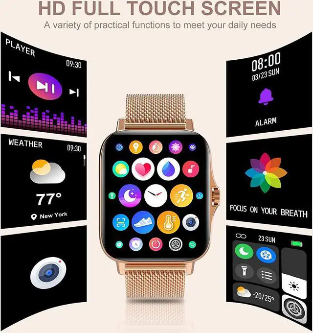 Alt view image 6 of 7 - Iaret Smart Watch for Women(Call Receive/Dial), Fitness Tracker Waterproof Smartwatch for Android iOS Phones 1.7" HD Full Touch Screen Digital Watches with Heart Rate Sleep Monitor Pedometer, Gold