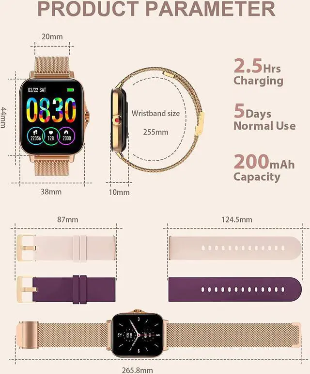 Alt view image 7 of 7 - Iaret Smart Watch for Women(Call Receive/Dial), Fitness Tracker Waterproof Smartwatch for Android iOS Phones 1.7" HD Full Touch Screen Digital Watches with Heart Rate Sleep Monitor Pedometer, Gold