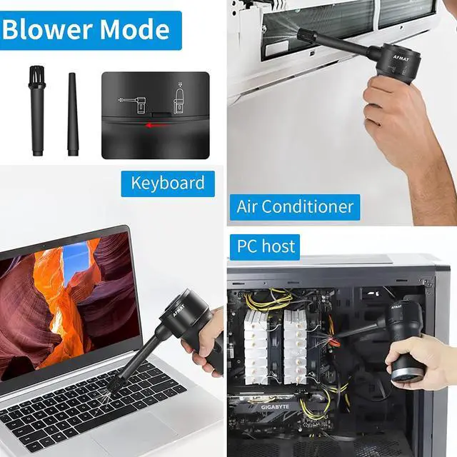 Alt view image 2 of 4 - Cordless Air Duster & Small Vacuum Cleaner 2-in-1, 60000 RPM Compressed Air Duster, 8KPa Suction, 2 Speeds, USB Rechargeable Electric Air Blower and Mini Vacuum Cleaner for Keyboard/Computer/Car Seat