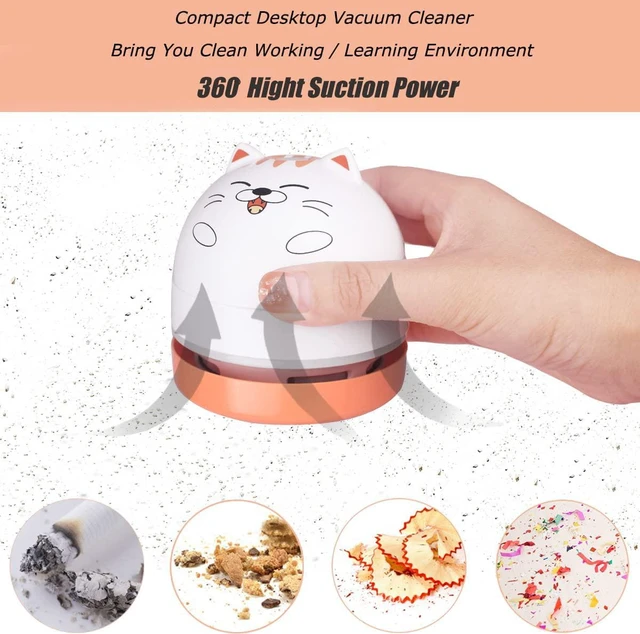 Alt view image 3 of 7 - YUNYILAN Mini Desktop Vacuum Cleaner, Portable USB Vacuum Cleaner for Desk Mini Cute Cartoon Desktop Vacuum for Cleaning Eraser Crumbs, Dust, Crumbs, Computer, Keyboard and Car (White Orange)