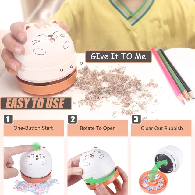 Alt view image 4 of 7 - YUNYILAN Mini Desktop Vacuum Cleaner, Portable USB Vacuum Cleaner for Desk Mini Cute Cartoon Desktop Vacuum for Cleaning Eraser Crumbs, Dust, Crumbs, Computer, Keyboard and Car (White Orange)