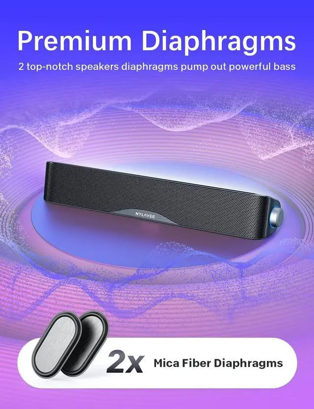 Alt view image 3 of 7 - Computer Speakers, HiFi Sound Quality Computer Sound Bar, USB Powered PC Speakers, Bluetooth 5.0 and 3.5mm Aux-in Computer Speakers for Desktop, Laptops, PCs, Phones, Tablets, Xbox, Gaming Speakers
