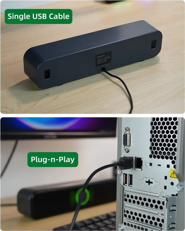 Alt view image 6 of 7 - USB Computer Speakers for Desktop, Laptop, PC Gaming Speakers, Small Computer Sound Bar with Stereo Loud Sound, Enhanced Bass, Dynamic RGB Light, Digital Volume Knob