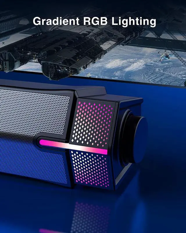 Alt view image 6 of 7 - Jeecoo M20 Bluetooth Computer Speakers for PC Desktop Monitor, Gaming PC Sound Bar - Wired USB-Powered, Superb Stereo Sound, with Gradient LED Lighting - Combine/Separate to Customize Your Desk