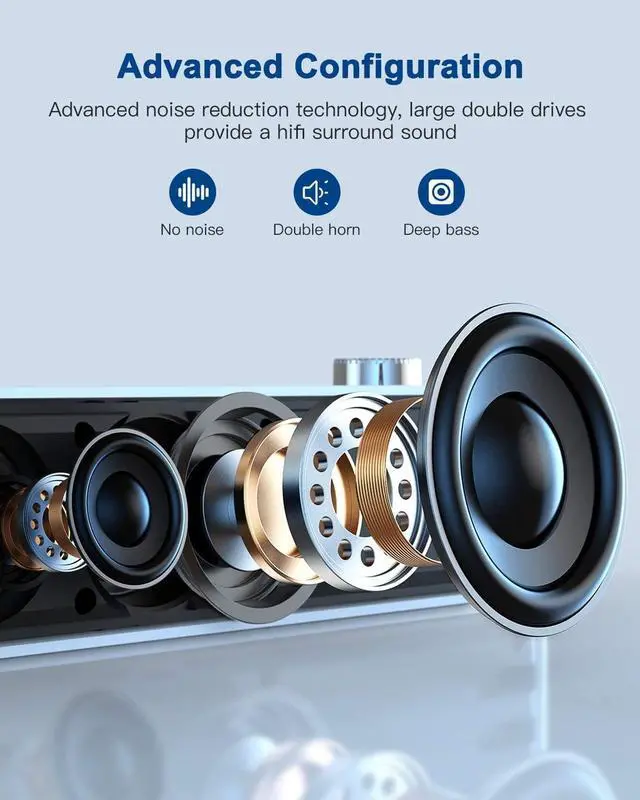 Alt view image 2 of 6 - Computer Speakers, Bluetooth 5.0 PC Speakers with MIC, Bass, Wired/Wireless Speaker for Desktop Computer, PC, Laptop, Tablet, Phone and More