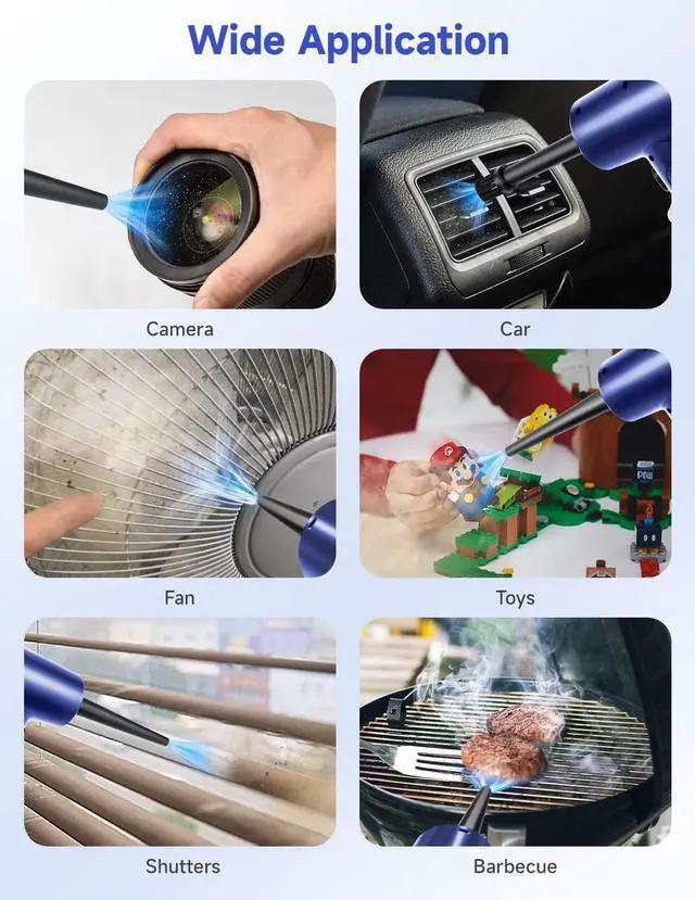 Alt view image 3 of 6 - Electric Air Duster, Fulljion 3-Gear to 51000RPM Compressed Air Duster with LED Light, Cordless Air Blower for Computer Keyboard Car Cleaning 6000mAhRechargeable 10W Fast Charging Air Can Duster(Blue)