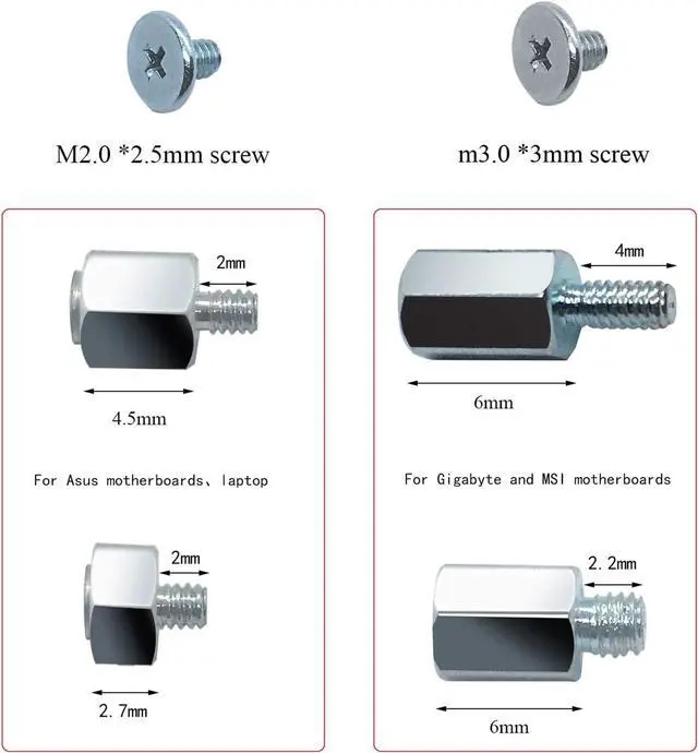 Alt view image 2 of 5 - m.2 ssd Screw kit, M.2 Screws Mounting Screws Kit Components for Asus Gigabyte ASRock Motherboard and Nvme