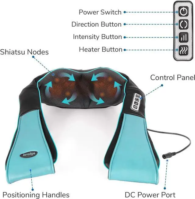 Alt view image 3 of 7 - InvoSpa Shiatsu Back Shoulder and Neck Massager with Heat - Deep Tissue Kneading Pillow Massage - Back Massager, Shoulder Massager, Electric Full Body Massager Gift - Massagers for Neck and Back