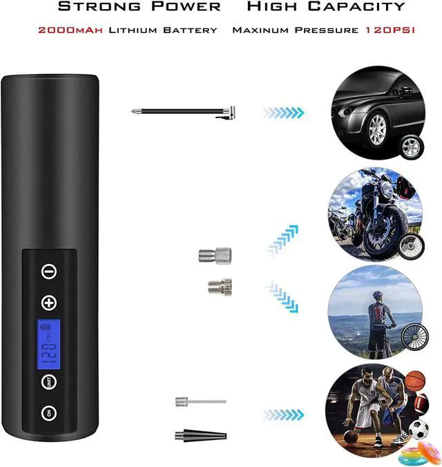 Alt view image 2 of 7 - 150 PSI Tire inflator portable air compressor with LCD Display Emergency LED Light Rechargeable Li-ion Batteryd Electric Cordless Air Pump for Cars, Motorbikes, Balls, Swim rings and All Bicycles