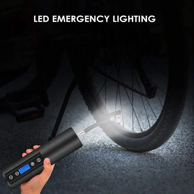 Alt view image 3 of 7 - 150 PSI Tire inflator portable air compressor with LCD Display Emergency LED Light Rechargeable Li-ion Batteryd Electric Cordless Air Pump for Cars, Motorbikes, Balls, Swim rings and All Bicycles