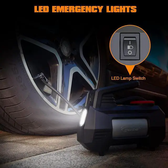 Alt view image 5 of 5 - HAUSBELL Portable Car Air Compressor, 2022 Product Upgraded Fully, Continuously Inflate 4 Tires, 12V DC Car Tire Air Pump, 150 PSI with Emergency LED Light, for Car Motorcycle Bicycle (Black)