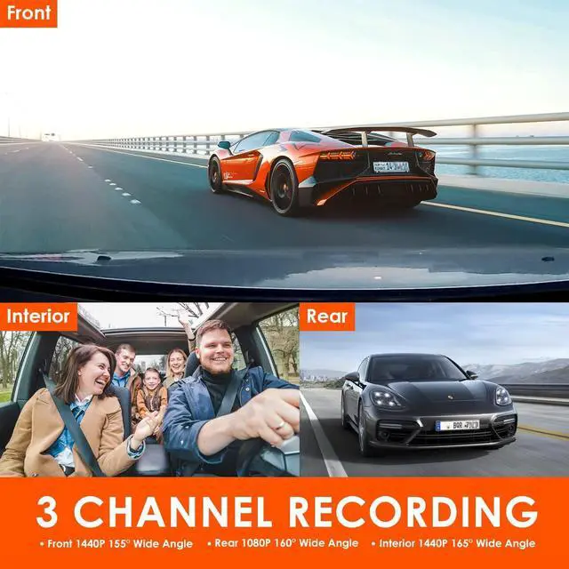 Alt view image 2 of 7 - VANTRUE N4 3 Channel Dash Cam, 4K+1080P Dual Channel, 1440P+1440P+1080P Front Inside Rear Three Way Triple Car Dash Camera, IR Night Vision, Capacitor, 24 Hours Parking Mode, Support 256GB Max