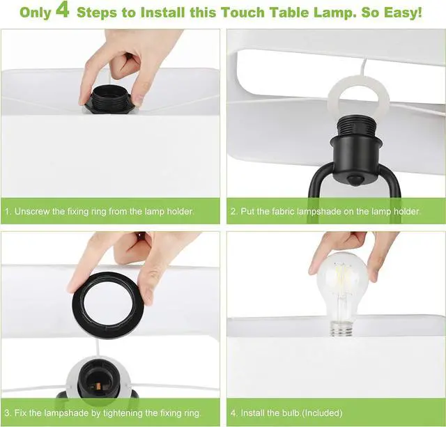 Alt view image 6 of 7 - Bedside Touch Control Table Lamp with Dual USB Charging Ports 1 AC Outlet, 3 Way Dimmable Modern Nightstand Lamp with White Fabric Shade, Desk Lamp for Bedroom Living Room Office with 5000K LED Bulb