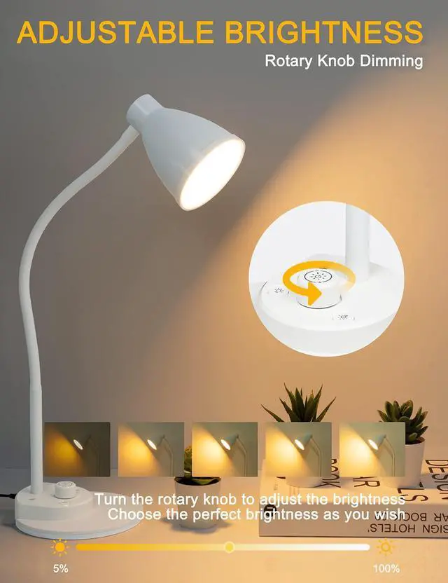 Alt view image 3 of 7 - BOHON LED Desk Lamp with USB Charging Port, 3 Color Modes Dimmable Reading Lamp, Auto Dimming Task Lamp, Flexible Gooseneck Table Light for Dorm Bedside, Adapter Include, White