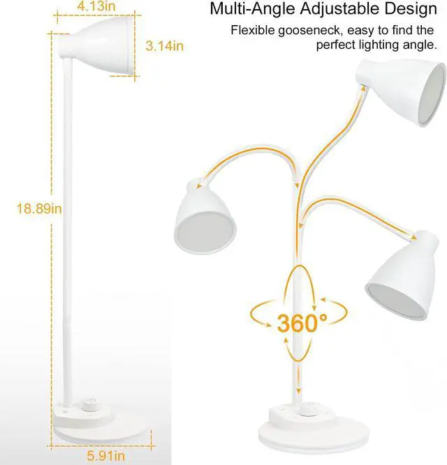 Alt view image 6 of 7 - BOHON LED Desk Lamp with USB Charging Port, 3 Color Modes Dimmable Reading Lamp, Auto Dimming Task Lamp, Flexible Gooseneck Table Light for Dorm Bedside, Adapter Include, White