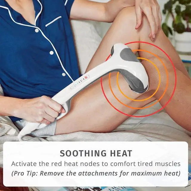 Alt view image 4 of 7 - Back Massager - Heated Automatic Percussion Back, Body and Neck Massager with Duel Pivoting Heads, Interchangeable Nodes, For Shoulders, Legs and Feet, White