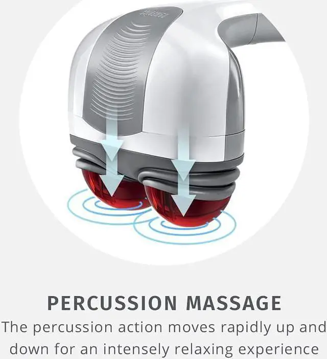 Alt view image 5 of 7 - Back Massager - Heated Automatic Percussion Back, Body and Neck Massager with Duel Pivoting Heads, Interchangeable Nodes, For Shoulders, Legs and Feet, White