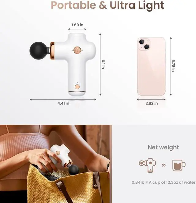Alt view image 6 of 7 - Massage Gun Massager Portable Gifts for Women Masagesgun Deep Tissue for Percussion Muscle Back Neck Shoulder Handheld Mini (White)