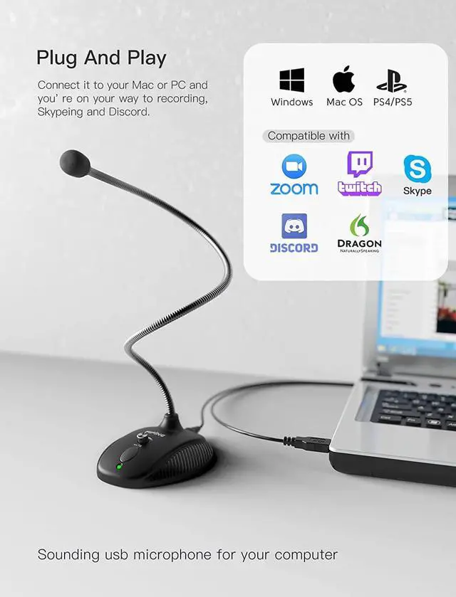 Alt view image 5 of 7 - USB Computer Microphone, Plug &Play Desktop Condenser PC Laptop Mic,Mute Button with LED Indicator, Compatible with Windows/Mac, Ideal for YouTube,Zoom,Recording,Twitch Games(K054)