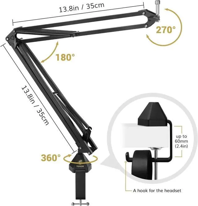 Alt view image 5 of 7 - Condenser Microphone 192kHz/24Bit, USB Cardioid Computer Mic Kit with Upgraded Boom Arm/Spider Shock Mount for Recording, Streaming, Gaming, Podcasting, Voice Over, YouTube, TC-2030