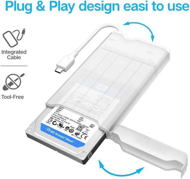 Alt view image 4 of 7 - ineo 2.5" USB 3.1 Gen 2 Type C (10Gbps) Tool-Free External Hard Drive Enclosure for 2.5 inch 9.5mm & 7mm SATA HDD SSD [C2573c]