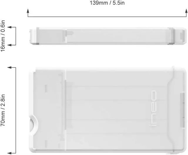 Alt view image 7 of 7 - ineo 2.5" USB 3.1 Gen 2 Type C (10Gbps) Tool-Free External Hard Drive Enclosure for 2.5 inch 9.5mm & 7mm SATA HDD SSD [C2573c]